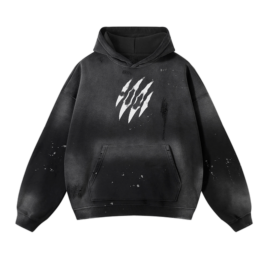Vintage Wash Frayed Fleece Hoodie - 360 GSM